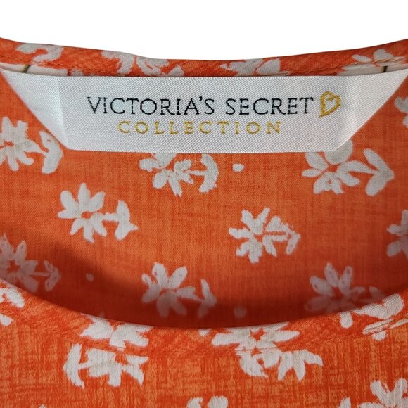 Victoria's Secret Floral Maxi Lounge Dress Orange White Small Short Sleeve VTG - Picture 5 of 6